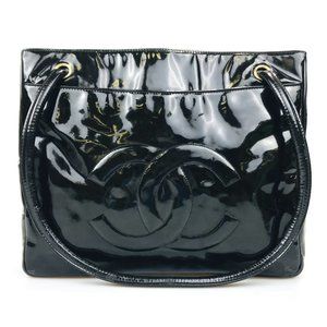 CHANEL Bag Hand Bag Tote Bag Patent Leather Black Authentic